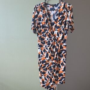 Banana Republic Orange and Black Patterned Midi Dress